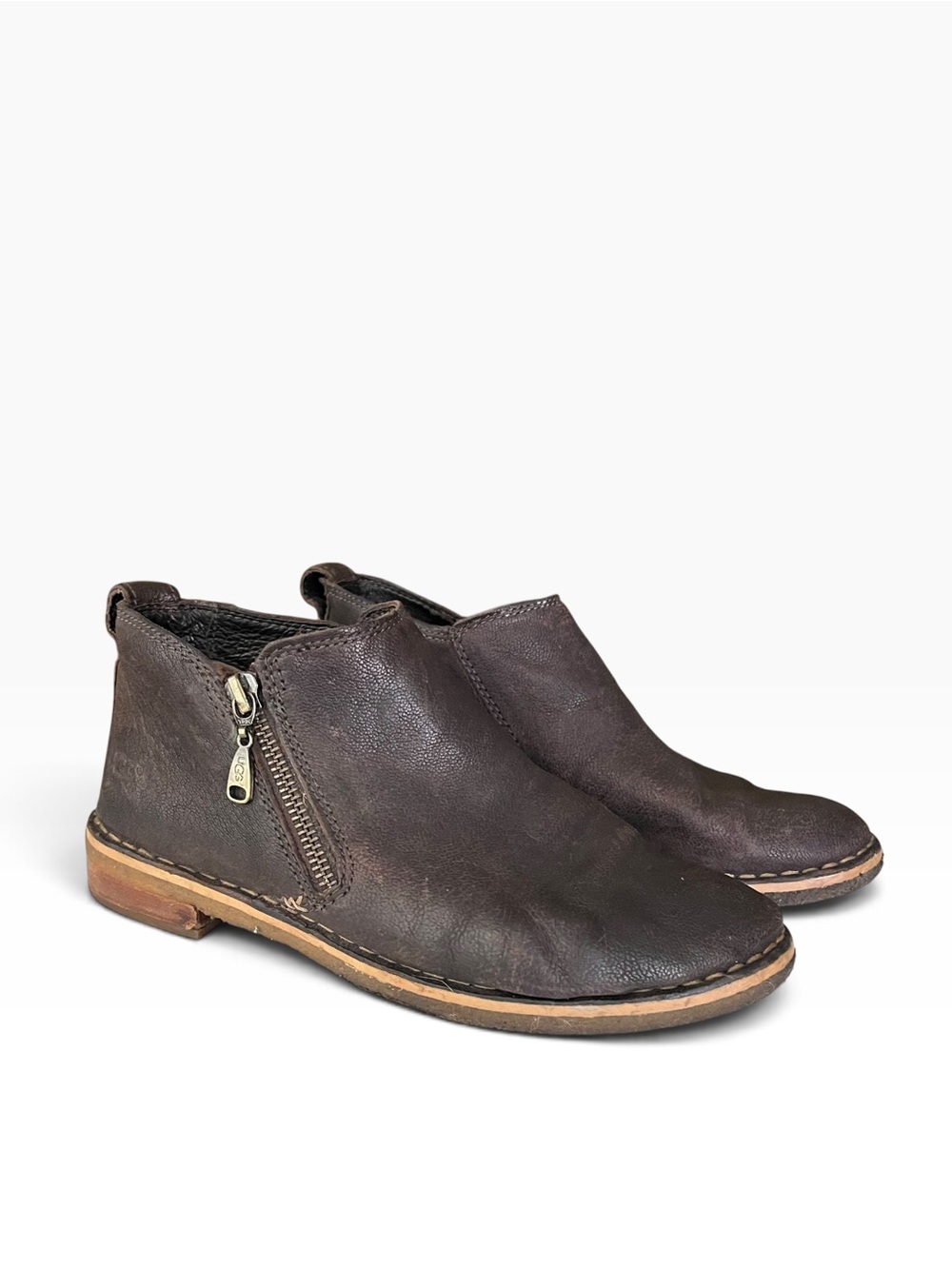 UGG Clementine Ankle Boots Women Size 6 Side Zip Leather Shearling Brown Booties